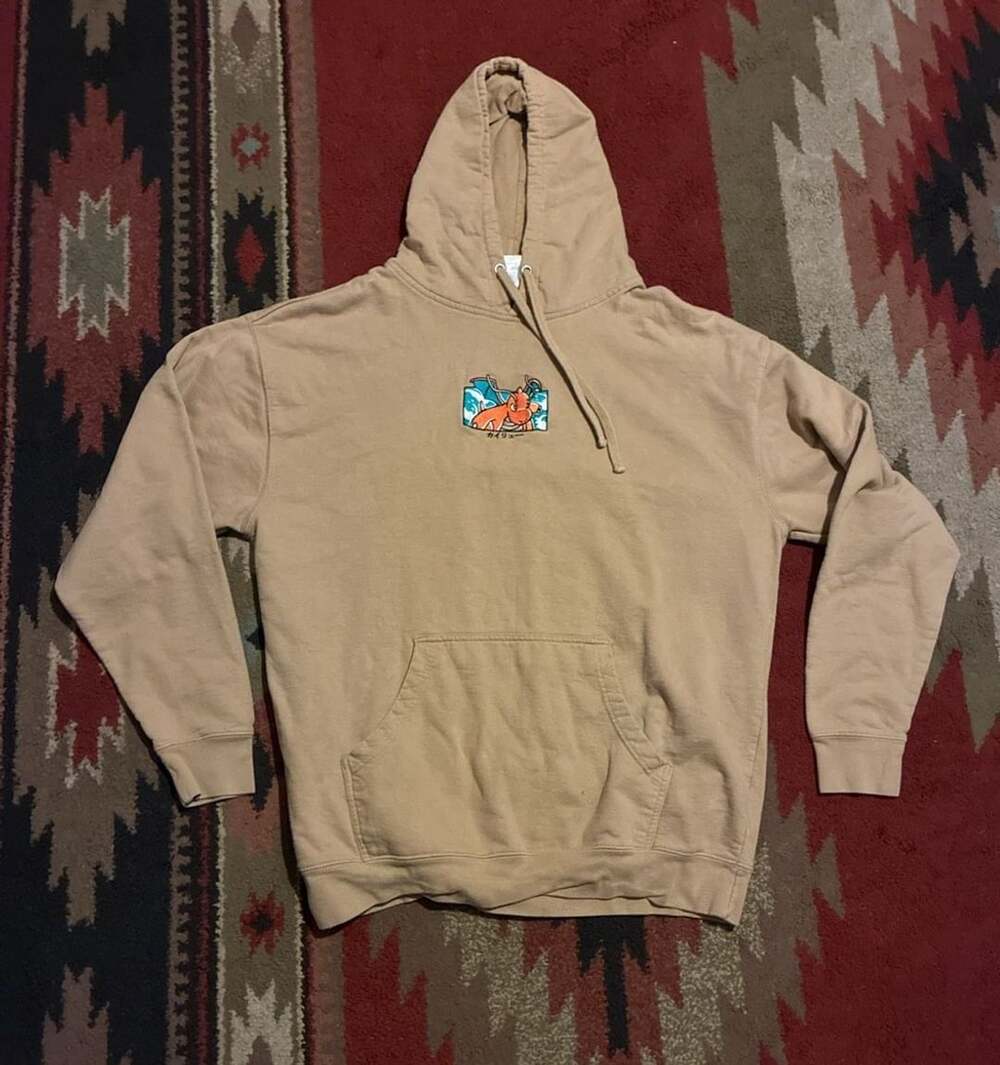 Gilgamesh Dragonite Pokémon Embroidered Tan Hoodie Size XL